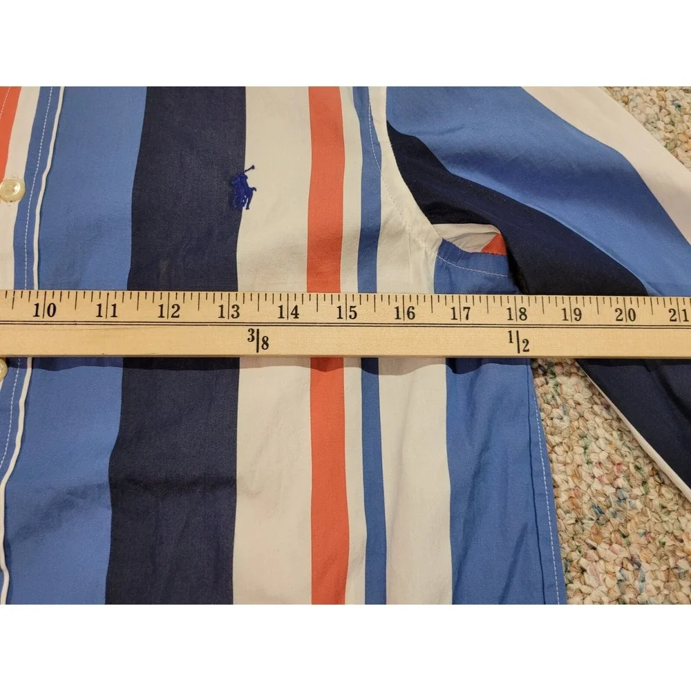 Ralph Lauren Striped Button Down Shirt Boys Large 14-16 Blue Orange Cotton